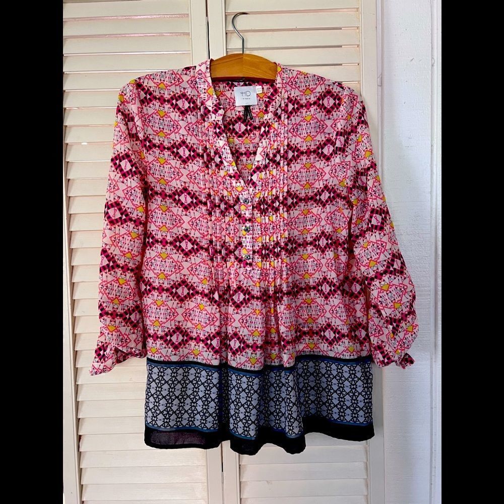 Anthropologie Hd In Paris Blouse Womens 2 Kaveri Pintuck Long Sleeves